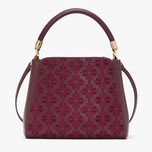 Kate Spade Spade Flower Embroidered Top Handle Satchel, Dark Merlot - Picture 5 of 5
